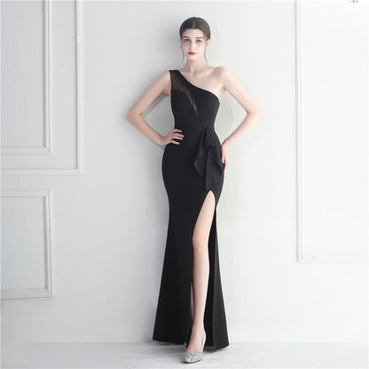 Nalani Ruffled Mesh Evening Dress