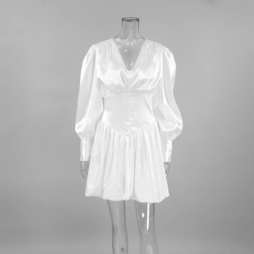 Adanna White Glow Satin Dress