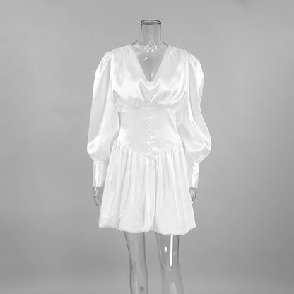 Adanna White Glow Satin Dress