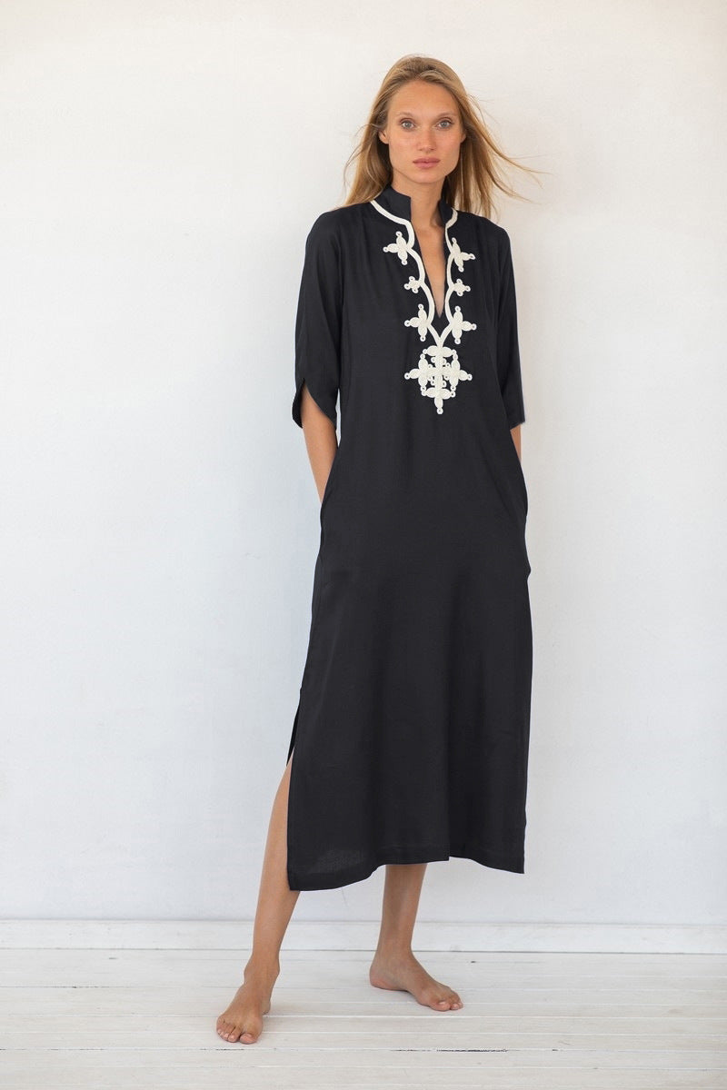 Rayon Embroidered Casual Maxi Dress Women Beach Jacket Seaside Vacation Maxi Dress Beach Cover Up