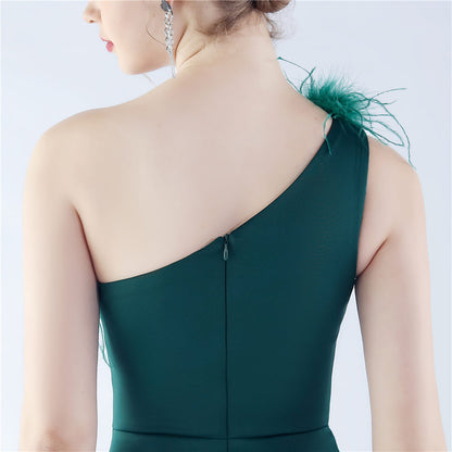 Zalika Ostrich Feather Satin Evening Dress