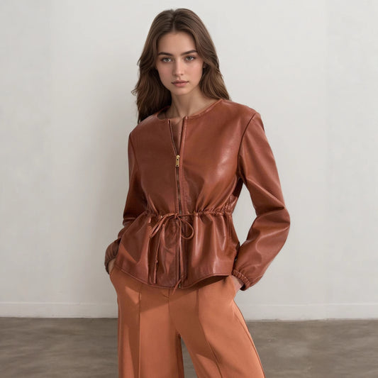 Zinara Ruffle Leather Coat