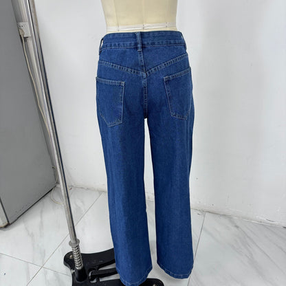 Pantalon en denim à jambes larges et color-block Zyara