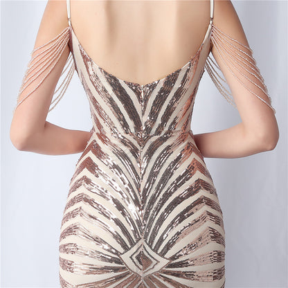 Zelina Beaded Sling Event Dress