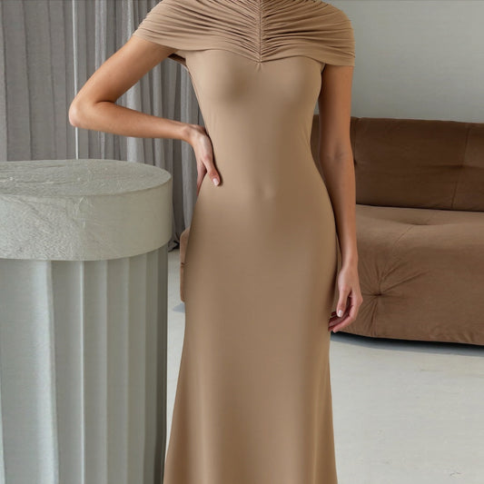 Imara Hollow-Out Pleated Turtleneck Dress