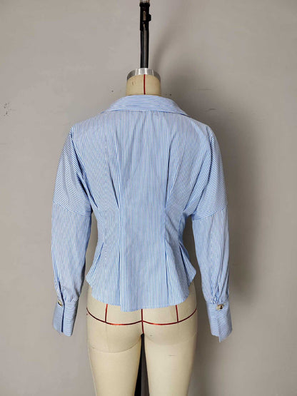 Sefira Striped Pleated Puff Shirt