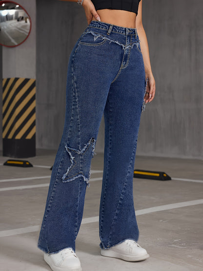 Pantalon en denim effiloché taille haute Ayola