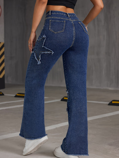 Pantalon en denim effiloché taille haute Ayola