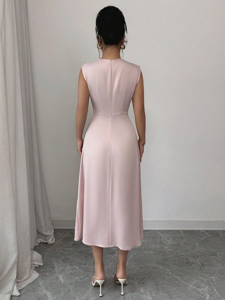 Amira Pleated Satin A-Line Dress